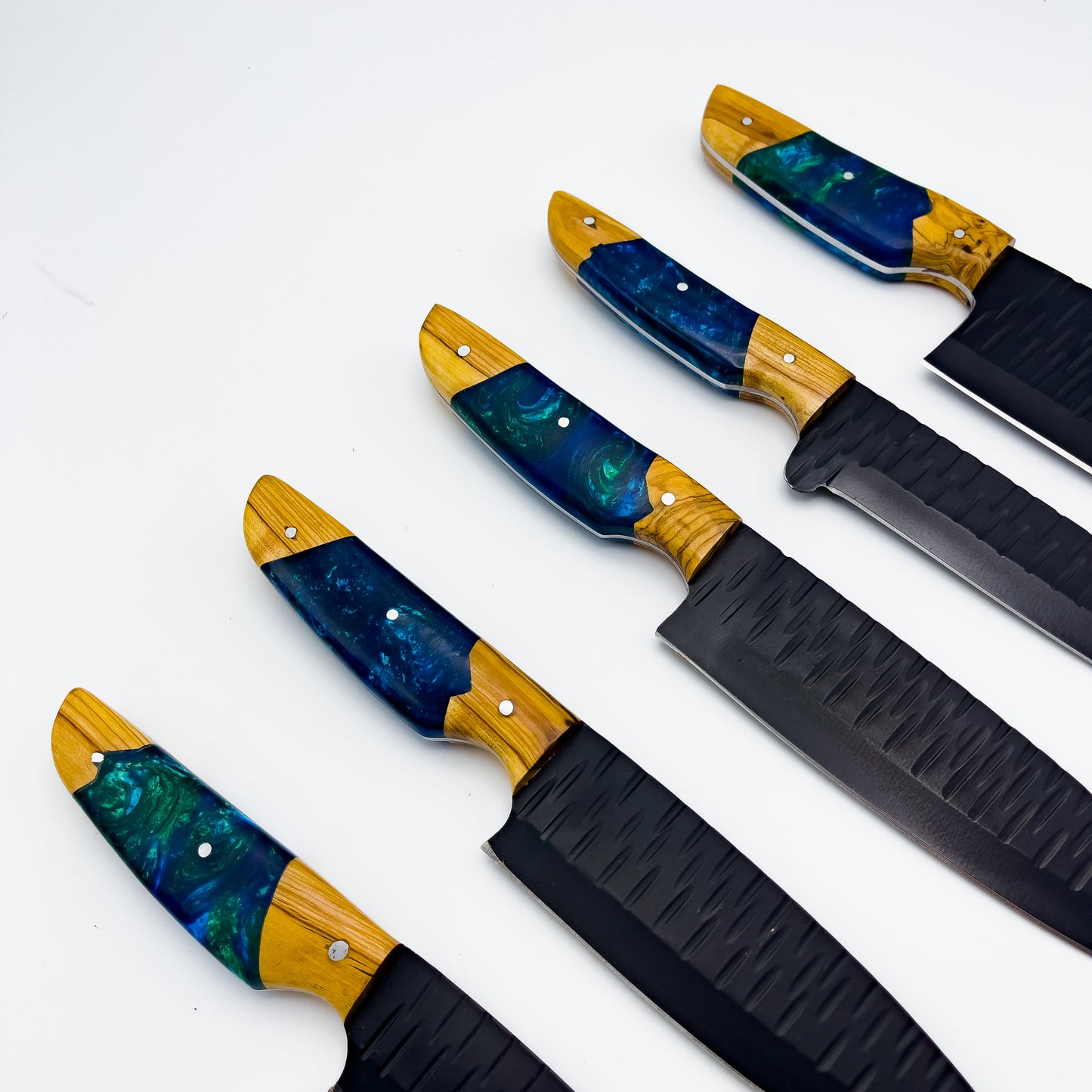 5 Piece Chef Set with resin handle and leather sheath