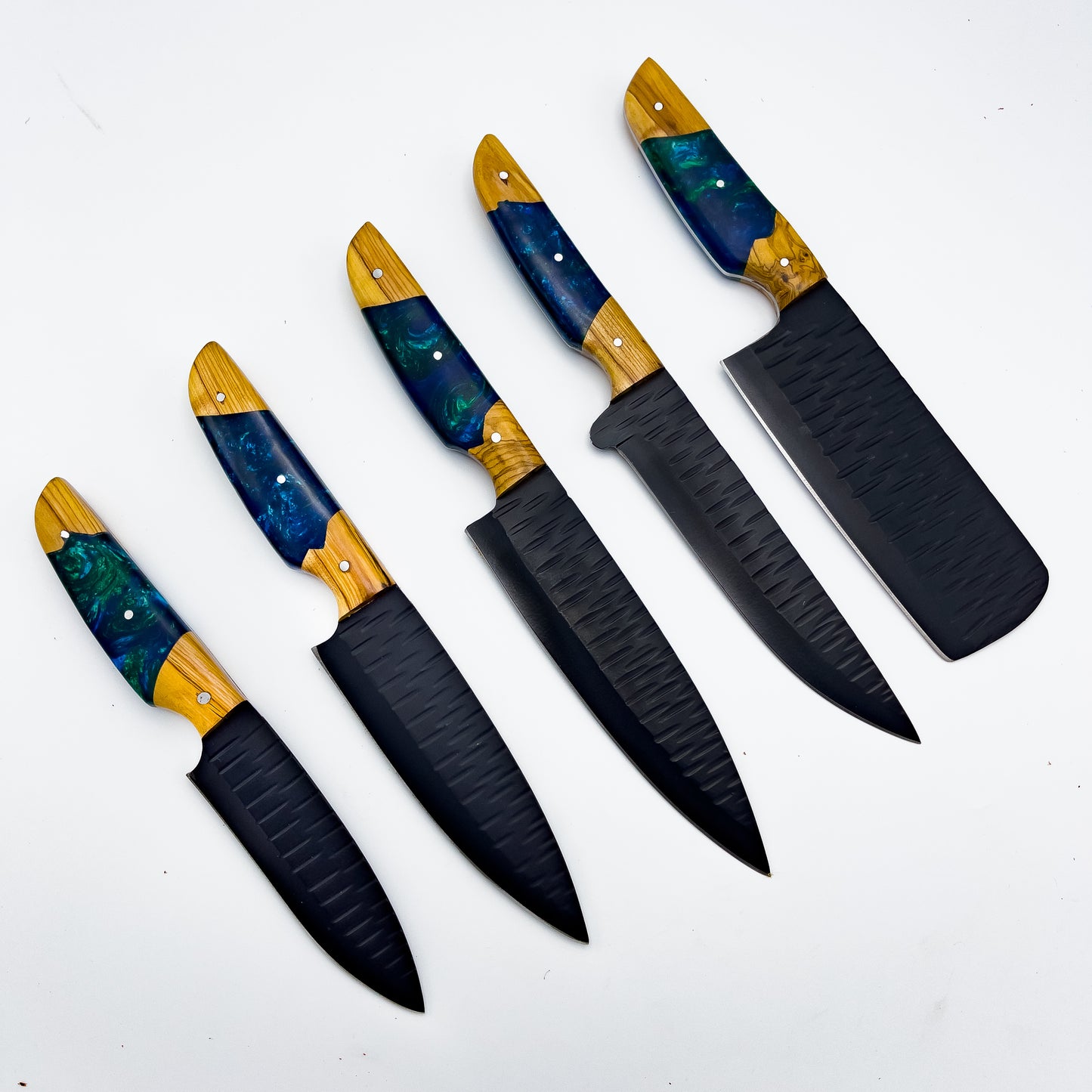 5 Piece Chef Set with resin handle and leather sheath