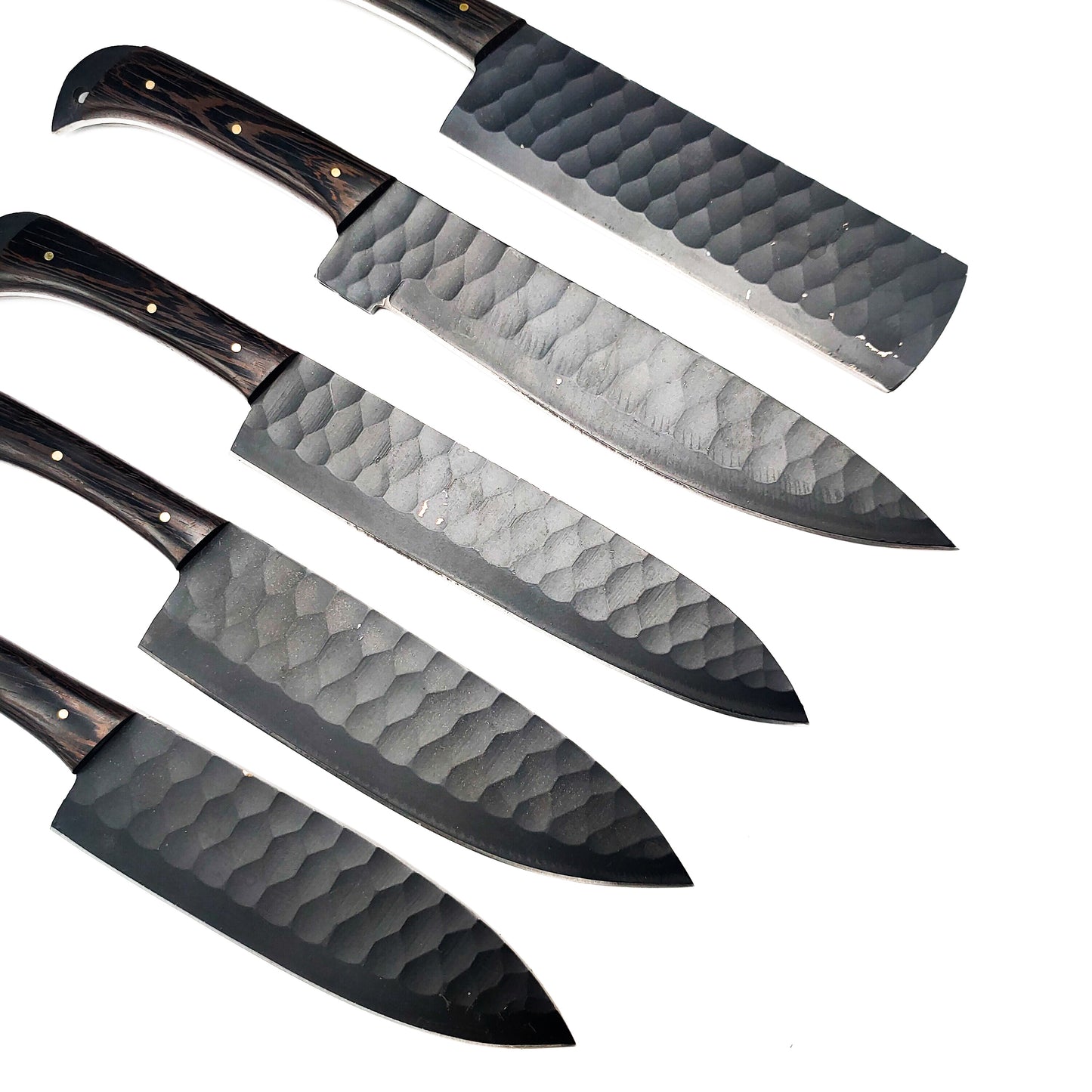 5 piece Custom Handmade Chefset with Coloured Black Blade and Leather Cover